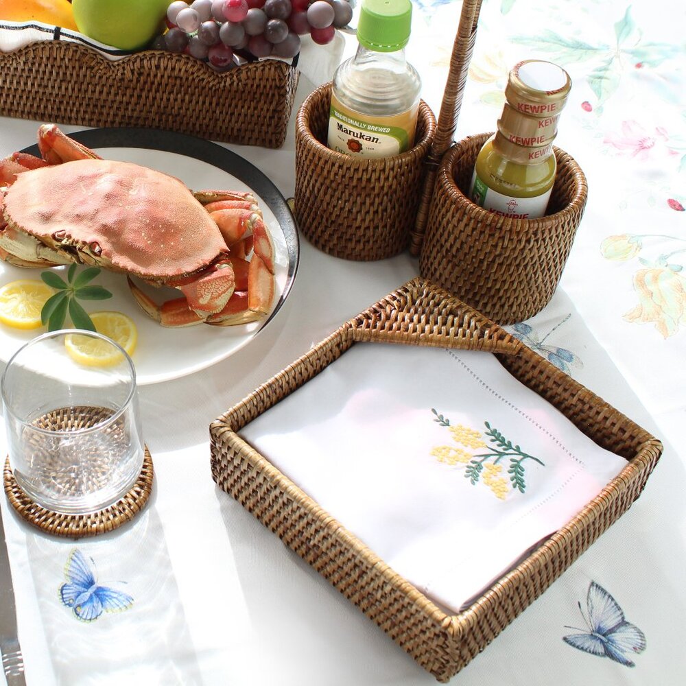 NEW Tight Woven Rattan Square Napkin Holder-Honey Brown